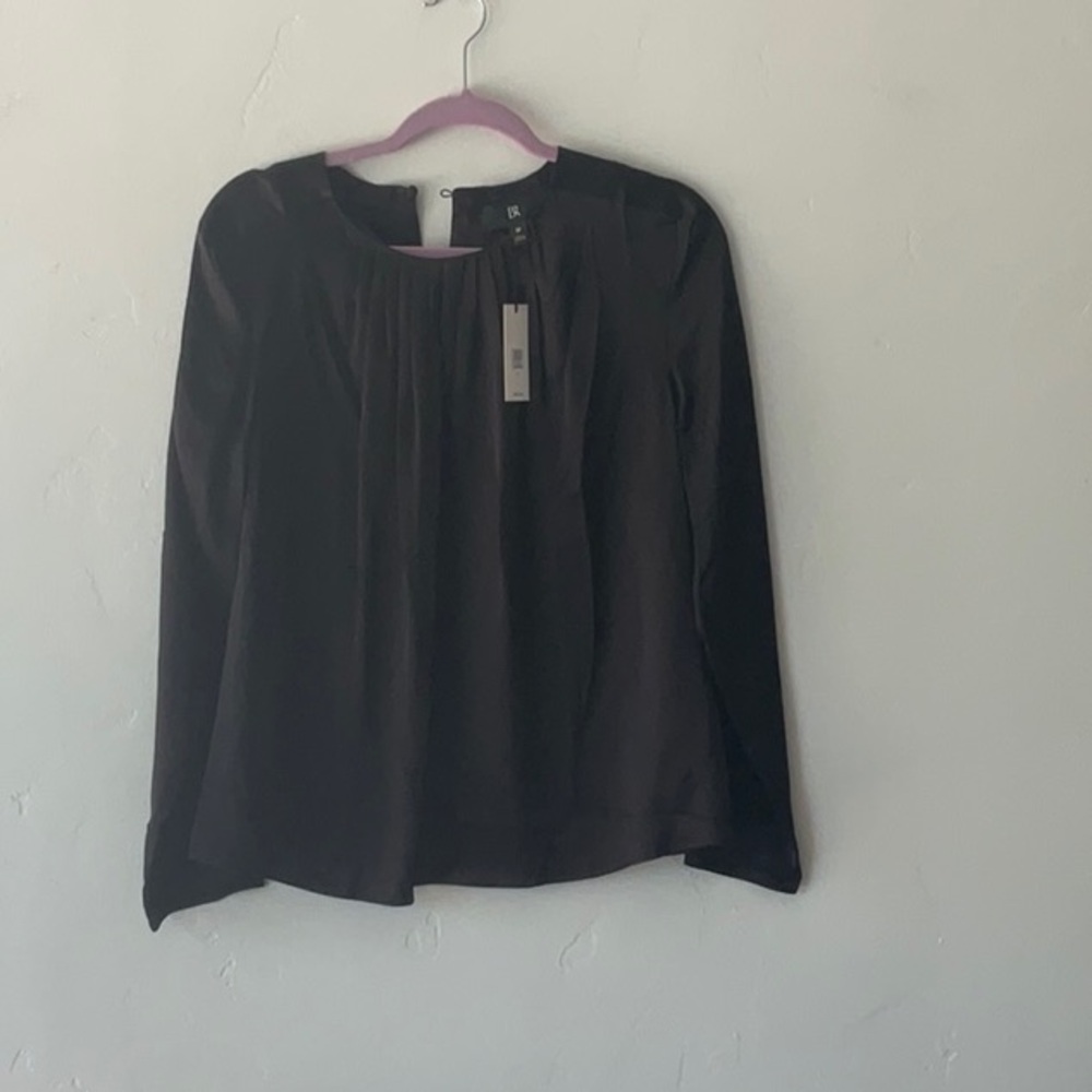 Banana Republic Black Pleated Mandarin Collar Blouse